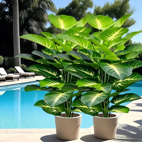 2 large faux palm trees - Indoor/outdoor use, home, office, wedding, festive - maintenance free, event green plants, easy to care for leaves decorative fruit decor natural   Nature Ornaments