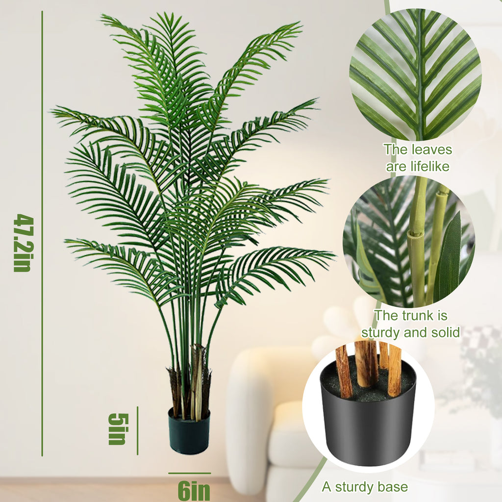 Artificial Plants Fake Palm Tree 4ft Fake Tree Tropical Palm Leaves Faux Palm Plants for Home Decor Office Living Room Porch Patio Perfect Housewarming Gift