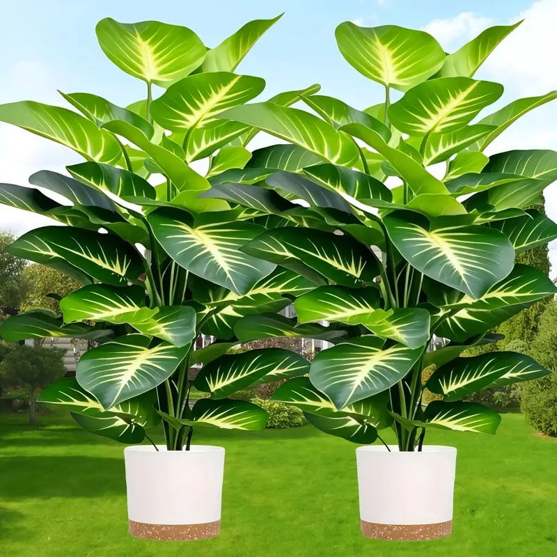 2 large faux palm trees - Indoor/outdoor use, home, office, wedding, festive - maintenance free, event green plants, easy to care for leaves decorative fruit decor natural   Nature Ornaments