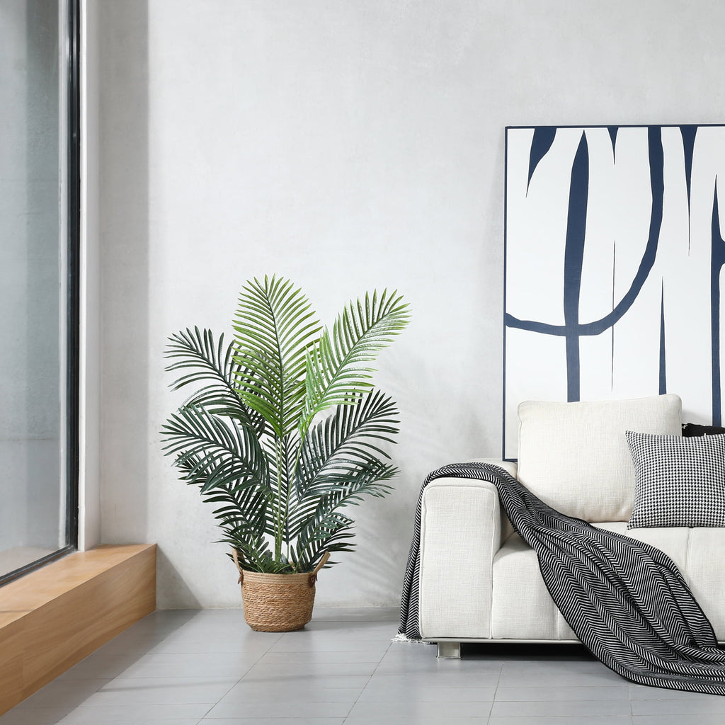 Fake Majesty Palm Plant 4 Feet Artificial Majestic Palm Faux Ravenea Rivularis in Pot for Indoor Outdoor Home Office Store, Great Housewarming Gift