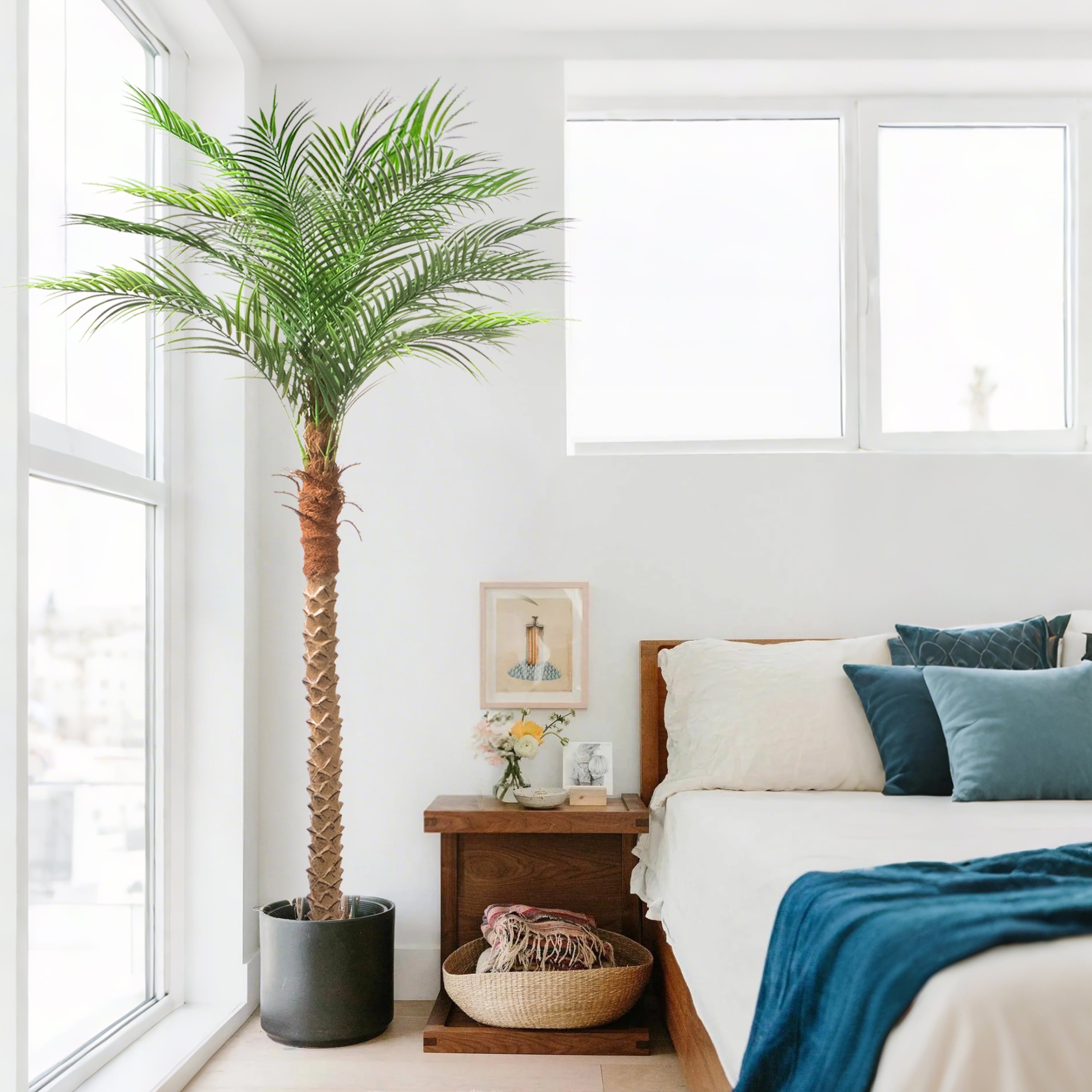 OLIVIVI Faux Palm Tree 7FT Tall Artificial Silk Plant for Home Office Decor Indoor Outdoor Fake Lifelike Potted Tree with Wood Branches 1 pack