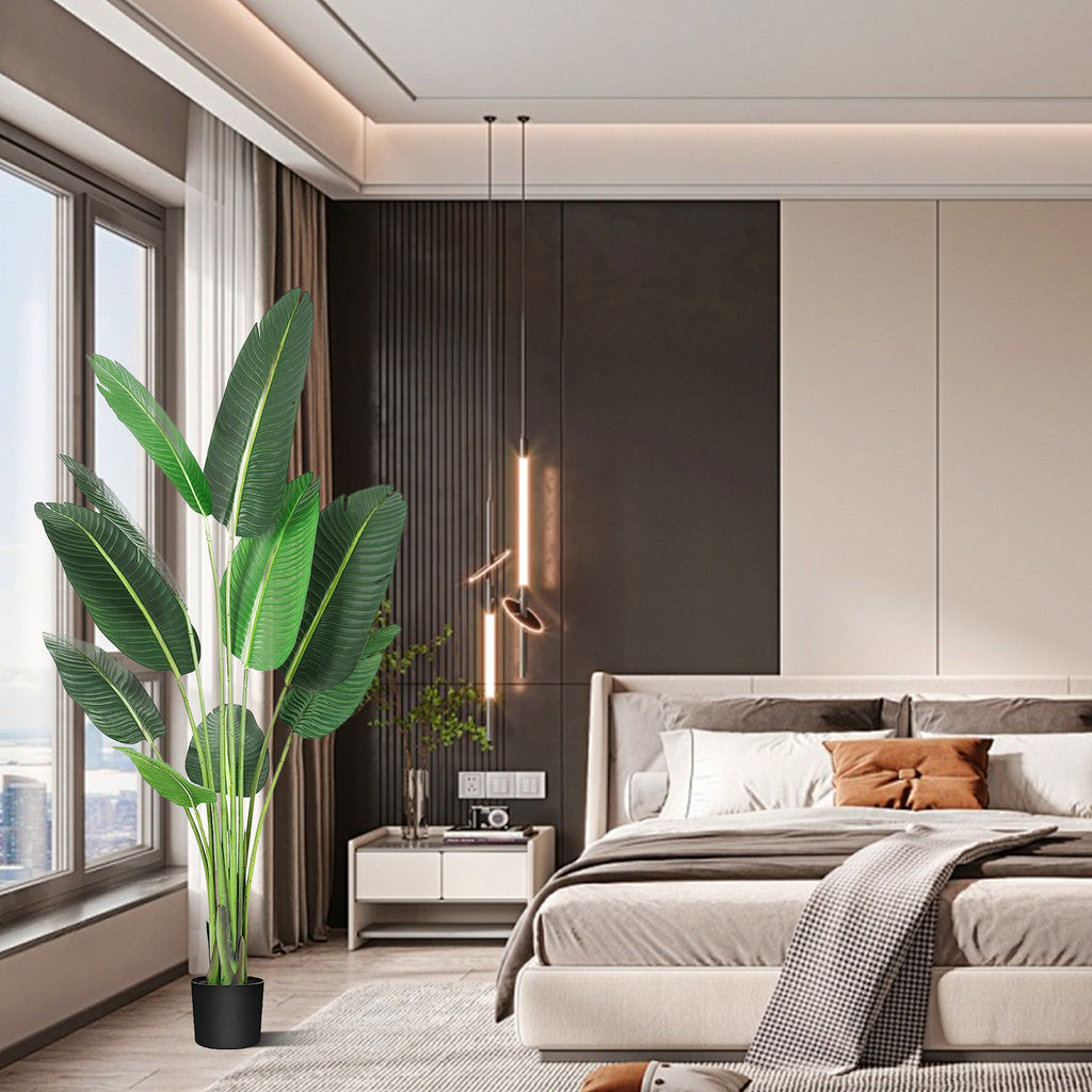 LINBONIO 5 Feet Bird of Paradise Artificial Plant, Artificial Plants Indoor, Fake Plant for Home Office Wedding Decor, Black Flowerpot