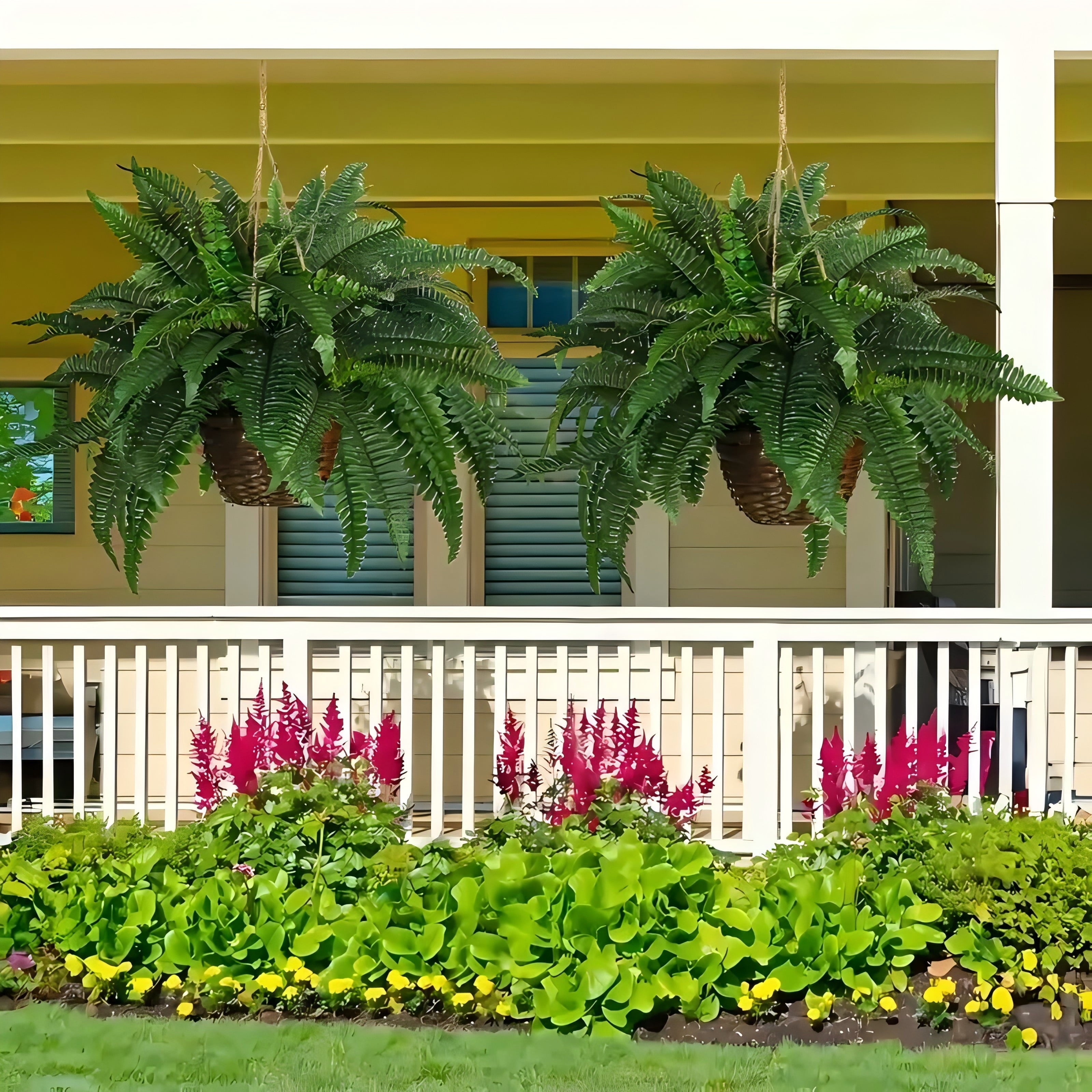 38 leaves 2 pieces lifelike artificial Boston fern plants, versatile faux potted plants for home, garden porch cabin decor, hanging display, indoor/out use, pot not included