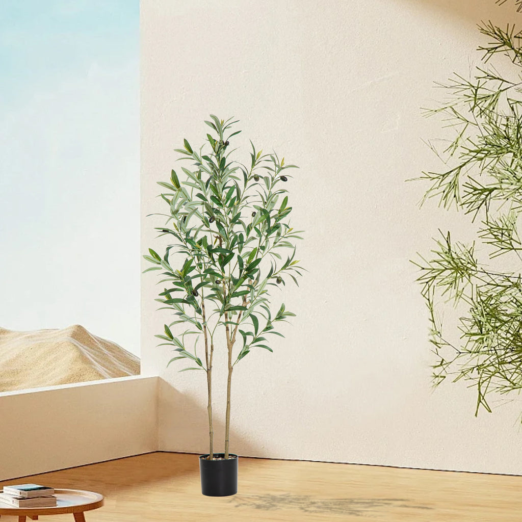 5ft Artificial Olive Tree with Natural Wood Trunk and Lifelike Fruits,Faux Olive Plants for Home Office Decor Indoor Artificial Olive Tree