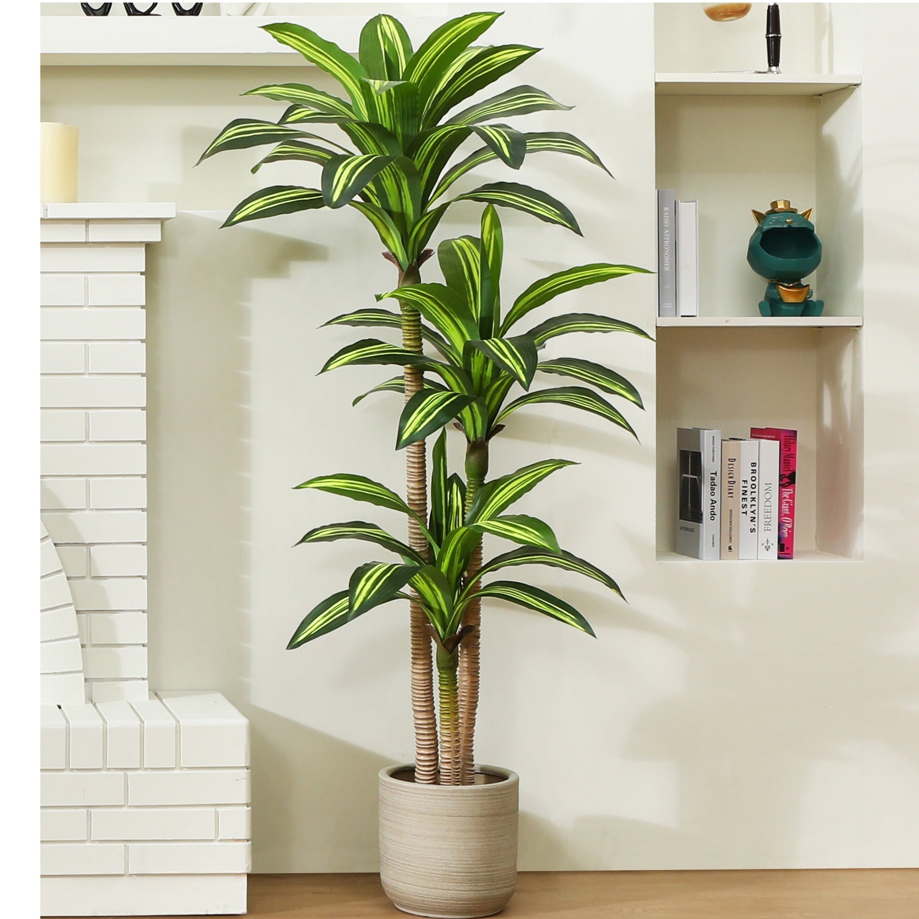 Artificial Plants, 5ft Fake Dracaena Tree in Black Plastic Pot, Faux Plants Indoor Outdoor Decor, Silk Plants for Home Decor Office Porch Patio Perfect Housewarming Gift