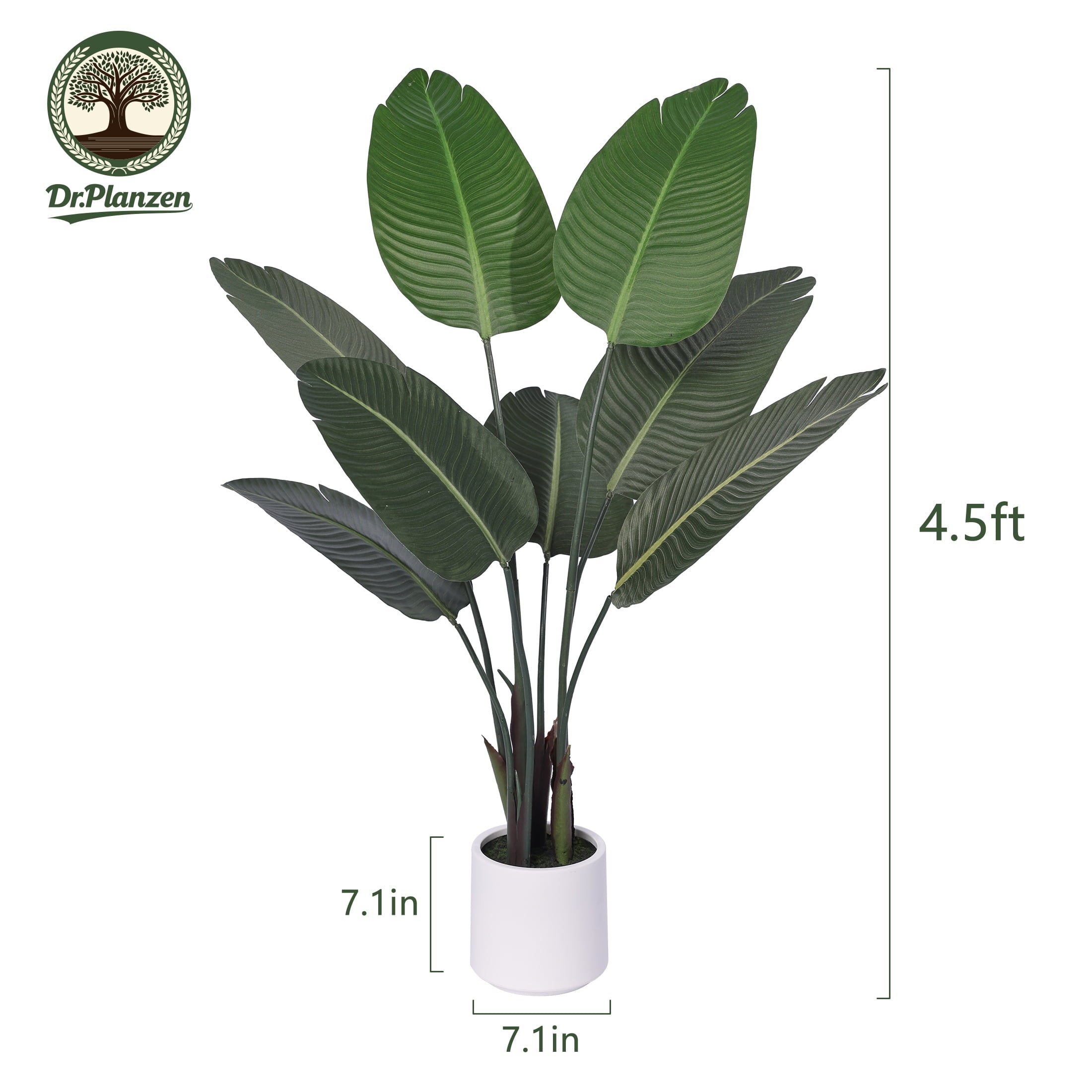 DR.Planzen 4.5ft Artificial Bird Of Paradise Plants with White Planter, Tall Faux Paradise Tree, Artificial Plants for Home Office Decor