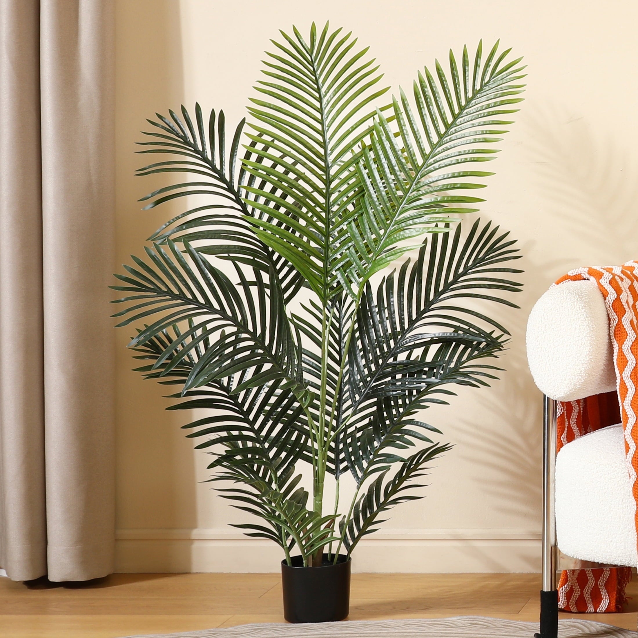Fake Majesty Palm Plant 4 Feet Artificial Majestic Palm Faux Ravenea Rivularis in Pot for Indoor Outdoor Home Office Store, Great Housewarming Gift