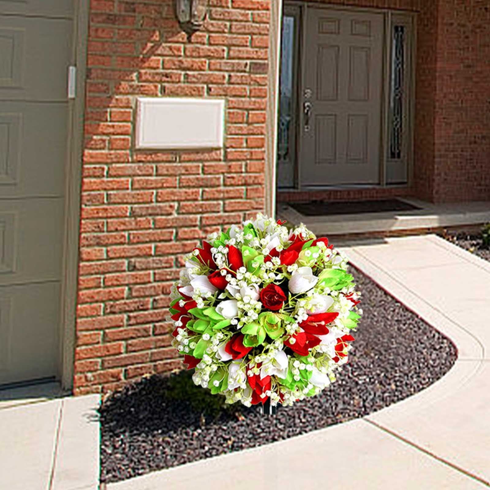 UV Resistant Artificial Cedar Topiary Ball Tree 25 Inch Fake Plants with Ground Spike Shrub Potted Artificial Plant for Outdoor Indoor Front Porch Garden