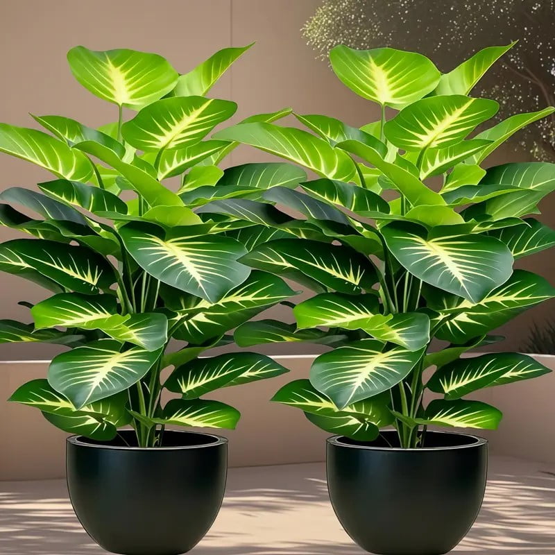 2 large faux palm trees - Indoor/outdoor use, home, office, wedding, festive - maintenance free, event green plants, easy to care for leaves decorative fruit decor natural   Nature Ornaments