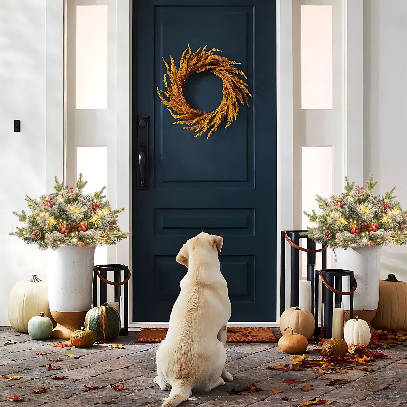 BINGTAOHU 2 Pcs Pre-lit Christmas Tree Outdoor Prelit Planter Bushes Christmas Tree Frosted Urn Filler Holiday Planter Filler Small with Warm LED Lights for Porch Pathway Front Door 23.62 In