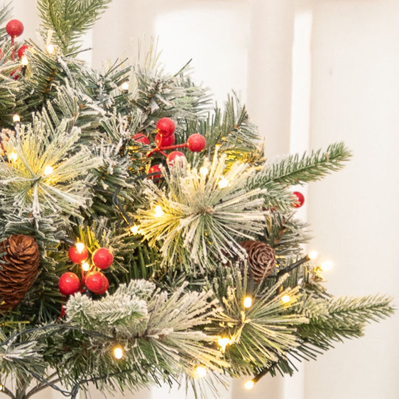 BINGTAOHU 2 Pcs Pre-lit Christmas Tree Outdoor Prelit Planter Bushes Christmas Tree Frosted Urn Filler Holiday Planter Filler Small with Warm LED Lights for Porch Pathway Front Door 23.62 In